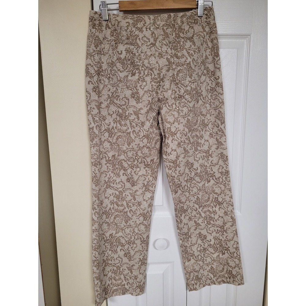 Peck & Peck Weekend Tan Romantic Lace‎ Print Straight Leg Pants Womens Size 6